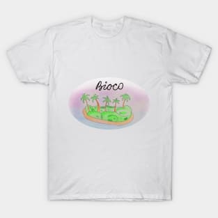 Bioco watercolor Island travel, beach, sea and palm trees. Holidays and rest, summer and relaxation T-Shirt